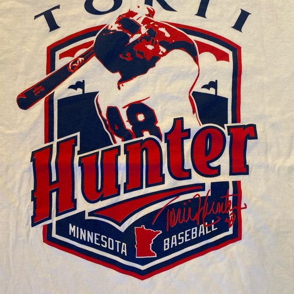 Vintage Tori Hunter Minnesota Baseball White Short Sleeve Tee Shirt / Size S - Picture 4 of 7
